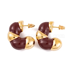 C-Shaped Brass Enamel Stud Earrings for Women&nbsp;EJEW-G391-19G-03