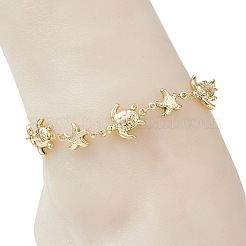 Summer Beach 304 Stainless Steel Turtle Starfish Link Chain Anklets for Women&nbsp;AJEW-AN00788