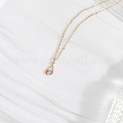 1Pc Alloy Clear Cubic Zirconia Teardrop Pendant Necklaces for Women&nbsp;NJEW-LP0004-14G