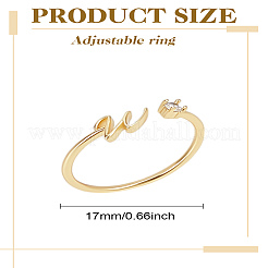 1Pc Letter Brass Rhinestone Open Cuff Rings for Women&nbsp;AJEW-LP0004-47W-G
