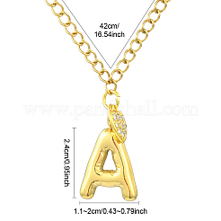 304 Stainless Steel Clear Cubic Zirconia Heart & Letter Pendant Curb Chain Necklaces for Women&nbsp;NJEW-FS00012-27A