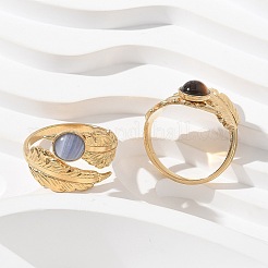Round Natural Mixed Stone Finger Rings&nbsp;RJEW-C119-08G