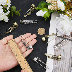 8Pcs 2 Colors Skeleton Halloween Zinc Alloy Brooch&nbsp;JEWB-FH0002-36
