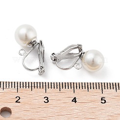 304 Stainless Steel Clip-on Earring Findings with Imitation Pearl Plastic Beaded&nbsp;STAS-H216-03D-P