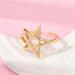 Hollow Star Brass Open Cuff Rings for Women&nbsp;RJEW-G343-11G