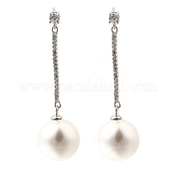 925 Sterling Silver Clear Cubic Zirconia Round Dangle Stud Earrings&nbsp;EJEW-L300-06P