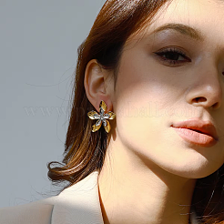 304 Stainless Steel Two Tone Flower Stud Earrings&nbsp;LA9010-2