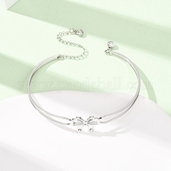 Bowknot 304 Stainless Steel & Rhinestone Cuff Bangles for Women&nbsp;BJEW-Z176-02P