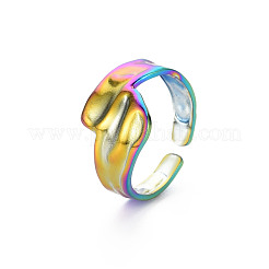 Rainbow Color 304 Stainless Steel Irregular Wide Band Open Cuff Ring for Women&nbsp;RJEW-N038-049M