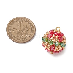 Christmas Electroplate Glass & Round Rocailles & Glass Pearl Beaded Pendants&nbsp;PALLOY-MZ00878