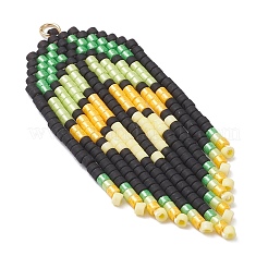2Pcs 2 Colors Handmade Glass Seed Beaded Leaf Shape Big Pendants&nbsp;PALLOY-MZ00931