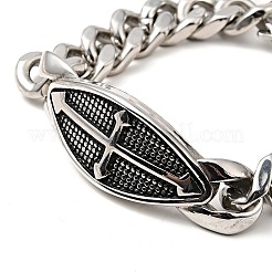 Tarnish Resistant 304 Stainless Steel Rhombus with Cross Link Bracelet with Curb Chains for Men Women&nbsp;BJEW-E009-21P