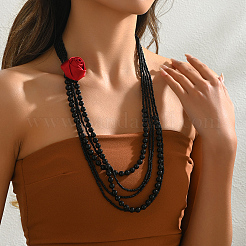 Elegant Plastic Mmulti-layer Beaded Red Flower Pendant Necklaces for Women&nbsp;QQ0042