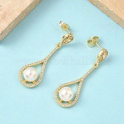Teardrop Brass Micro Pave Clear Cubic Zirconia Stud Earrings&nbsp;LS-EJEW-Z144-30G