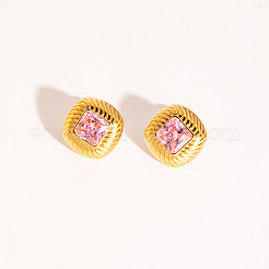 Retro Rhombus Stainless Steel Cubic Zirconia Stud Earrings for Women&nbsp;LS-CQ6357-5