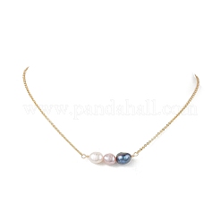 Natural Cultured Freshwater Pearl Three-Color Potato Beaded Pendant 304 Stainless Steel Cable Chain Necklaces for Women&nbsp;NJEW-JN05683