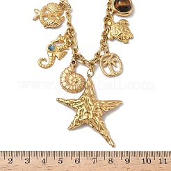 304 Stainless Steel & Resin Imitation Stone Starfish Sea Horse Shell Shape Pendant Necklaces for Women&nbsp;NJEW-G180-05G