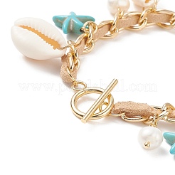 Natural Shell & Shell Pearl & Synthetic Starfish Charm Bracelet&nbsp;BJEW-TA00201