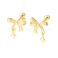 Bowknot with Star 925 Sterling Silver Stud Earrings&nbsp;EJEW-K317-10G