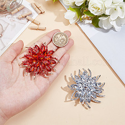 2Pcs 2 Colors Flower Alloy Glass Rhinestone Lapel Pins for Wedding Party&nbsp;JEWB-DR0001-07A