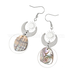 201 Stainless Steel & Natural Paua Shell Pendants Dangle Earrings&nbsp;EJEW-JE07456-02