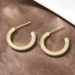 C-Shaped Brass Clear Cubic Zirconia Stud Earrings&nbsp;EJEW-A156-11B-G