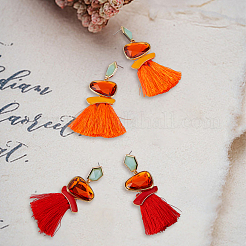 4 Pairs 4 Colors Polyester Tassel Earrings&nbsp;EJEW-FI0001-86