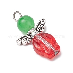 Natural & Dyed Malaysia Jade Bead with Handmade Lampwork Beads and Tibetan Style Alloy Fairy Wing Beads and 304 Stainless Steel Flat Head Pins Pendants&nbsp;PALLOY-JF03620