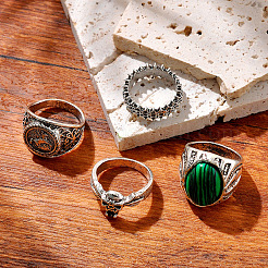 Zinc Alloy with Malachite Finger Rings Sets&nbsp;FS-WGDA858-01