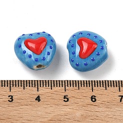 Heart Pattern Handmade Porcelain Enamel Beads&nbsp;PORC-G016-03K