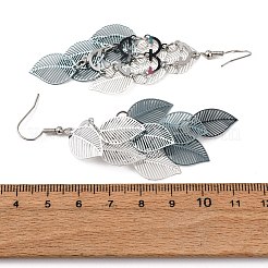 430 Stainless Steel Leaf Dangle Earrings&nbsp;EJEW-A137-08P-03