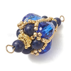 Bohemian Natural Lapis Lazuli Round with Glass Beaded Teardrop Links Connector Charms&nbsp;PALLOY-MZ01227-03