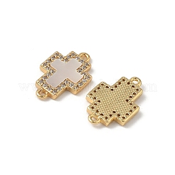 Brass Micro Pave Clear Cubic Zirconia and Natural Shell Cross Connector Charms&nbsp;KK-Z115-09G
