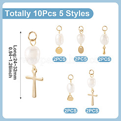 10Pcs 5 Styles Natural Freshwater Pearl & 304 Stainless Steel & 201 Stainless Steel Pendants&nbsp;PALLOY-TAC0267