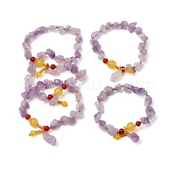 Raw Rough Natural Amethyst Nuggets Charm Beaded Stretch Bracelets for Women&nbsp;GG-CBA2C9C-11