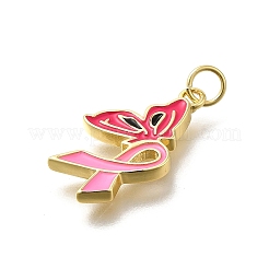 October Breast Cancer Pink Awareness Ribbon Brass Enamel Pendants&nbsp;LS-KK-S517-04E-G