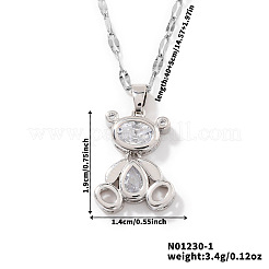 Brass Pave Clear Cubic Zirconia Cute 3D Bear Pendant Necklaces for Women&nbsp;CY9372-1