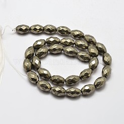 Natural Pyrite Barrel Beads Strands&nbsp;G-F197-04-8x12mm