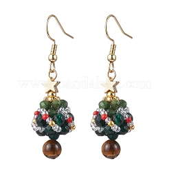 304 Stainless Steel Glass Seed Beads Christmas Tree Dangle Earrings&nbsp;EJEW-MZ00493