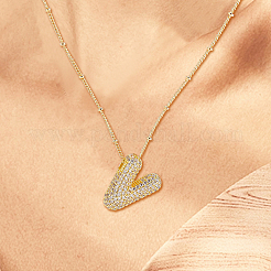 1Pc Brass Micro Pave Cubic Zirconia Letter Pendant Necklaces&nbsp;NJEW-LP0001-43V-G