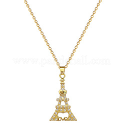Brass Micro Pave Clear Cubic Zirconia Eiffel Tower Love Pendant Necklaces&nbsp;FS-WG3E8D3-01