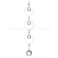 Glass Round & Brass Ring Hanging Suncatchers&nbsp;HJEW-JM04535