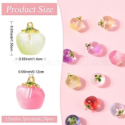 24Pcs 12 Colors Transparent Glass Apple Pendants&nbsp;DGLA-YW0001-46