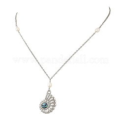 Alloy Natural Paua Shell Alloy Sea Animals Pendant 304 Stainless Steel Cable Chain Necklaces with Natural Pearl for Women&nbsp;NJEW-JN06524