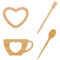 2 Sets 2 Styles Wood Brooches&nbsp;JEWB-GF0011-54B