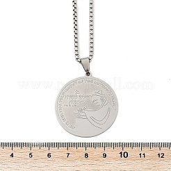 201 Stainless Steel Flat Round with Boy Pendant Box Chain Necklaces for Women Men&nbsp;LS-NJEW-R013-05P