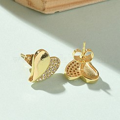 Brass Micro Pave Clear Cubic Zirconia Stud Earrings for Women&nbsp;LS-EJEW-U034-02G-01