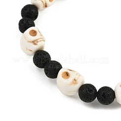 Natural Lava Rock & Synthetic Turquoise Beads Stretch Bracelets for Women&nbsp;BJEW-JB12131-02