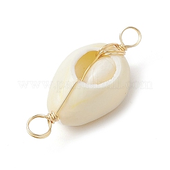 Natural Cowrie Shell & Faceted Glass Connetctor Charms&nbsp;PALLOY-JF02664-02