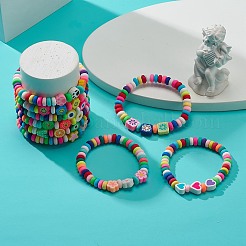 9Pcs 9 Style Handmade Polymer Clay Beaded Stretch Bracelets Set&nbsp;BJEW-JB08959